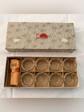 Rainbow Artware Glass Salt Celler Bowls with Spoons, Vtg, Original Box